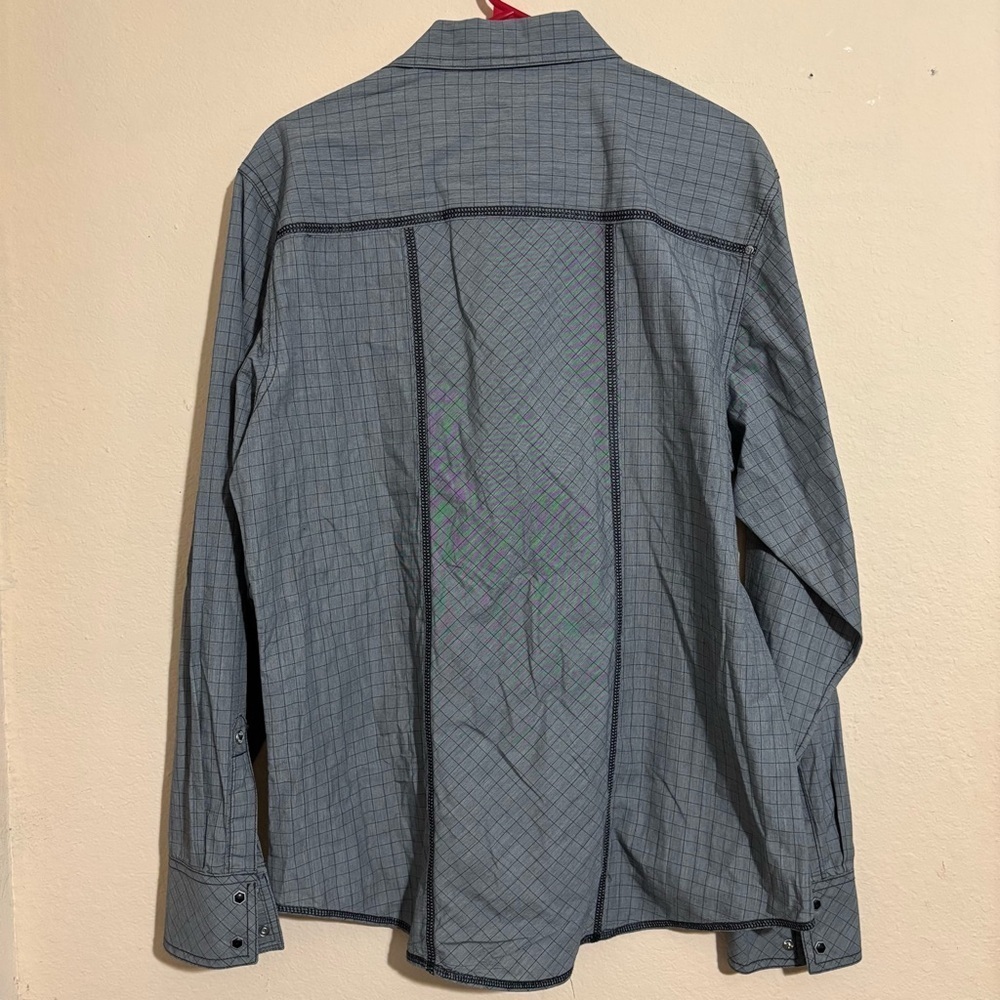 Rock 47 Wrangler Shirt Mens Pearl Snap Western Embroidered Grey Long Sleeve sz L - Picture 6 of 11